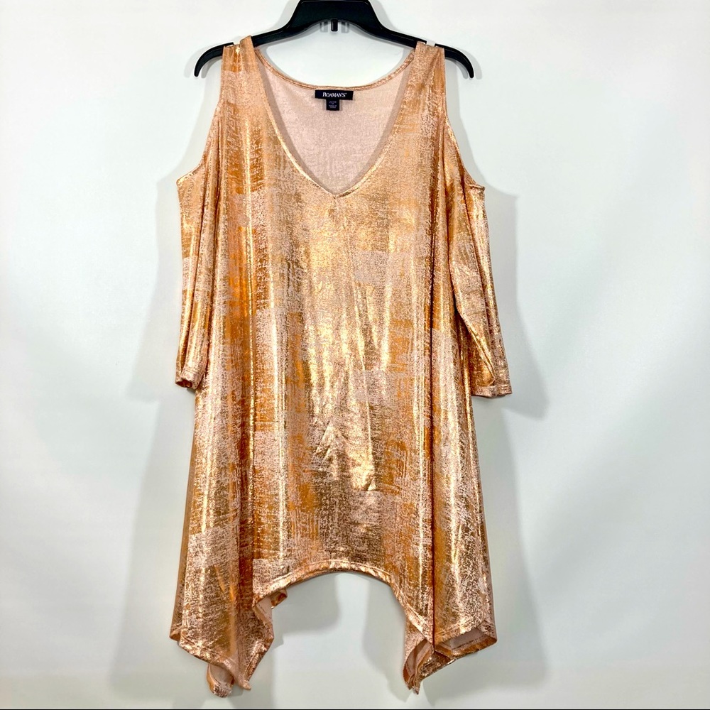 Roaman’s Metallic Cold-Shoulder Tunic, Plus Size 1X (22/24)